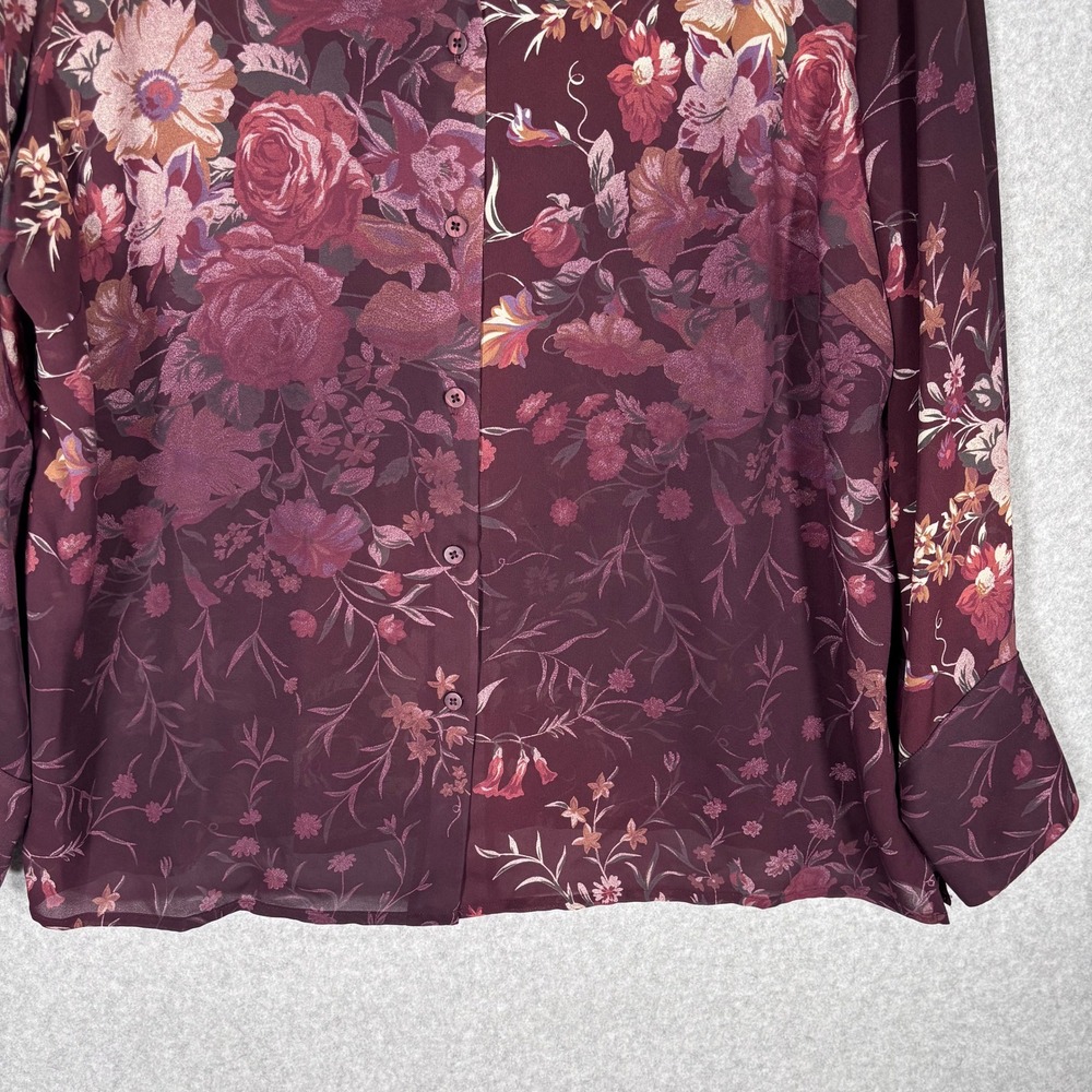 Vintage Burgundy Floral Blouse 16W Sheer Dark Romantic 90s Maximalist Whimsigoth - Picture 3 of 9
